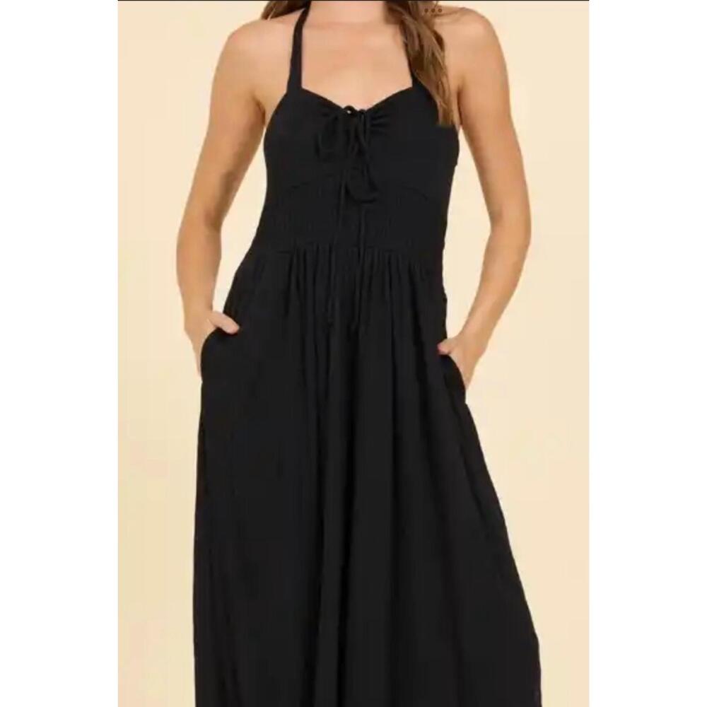 NEW SURF GYPSY crinkle knit jumpsuit in black